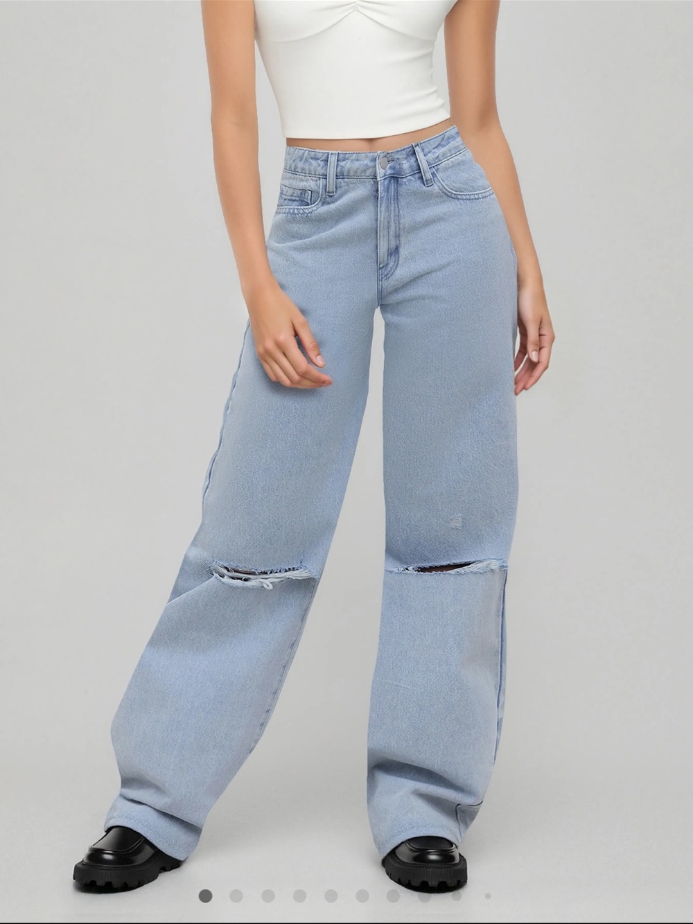 Cider Light Blue Wide-Leg Distressed Jeans